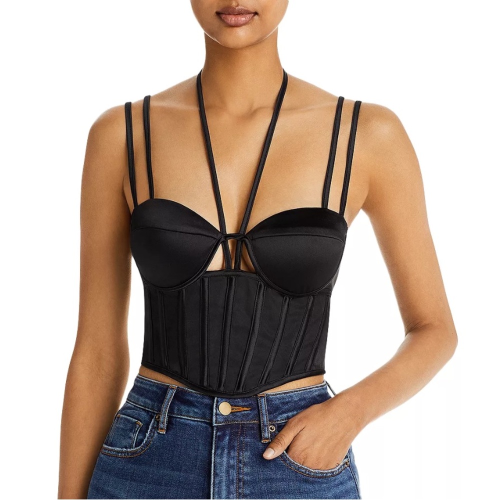 AQUA x Maeve Reilly Halter Bustier Top in Black, Size XS, New w/Tag